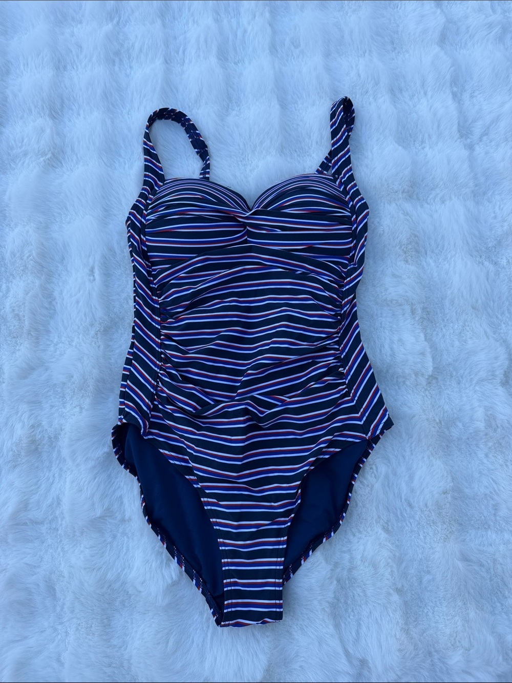 Nip Tuck Swim Navy Red White Stripe One-Piece Swimsuit US 6 Tummy Control